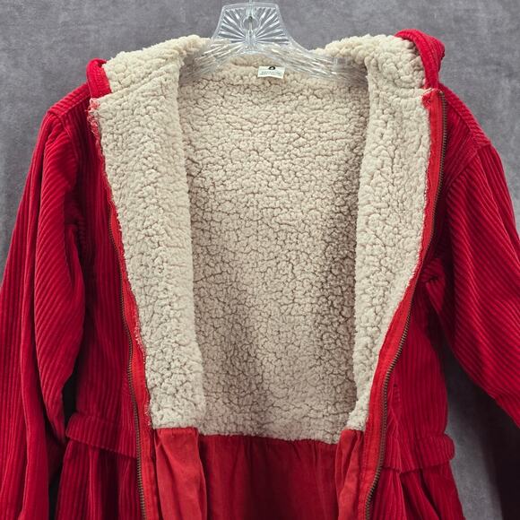 Crazy 8 Red Hood Fleece Sherpa Zip Cotton Pea Coat Jacket Girls Youth S Small - Picture 5 of 8